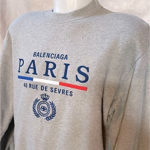 Balenciaga Gray Crewneck with Blue and Red Details